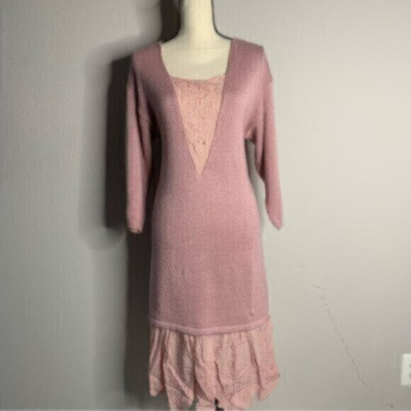 My Michelle Vintage Pink Knit Long Sleeve Midi Sweater Dress - Picture 3 of 16